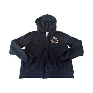 Walt Disney World Womans L Black Mickey Mouse Embroidered Full Zip Hoodie Jacket